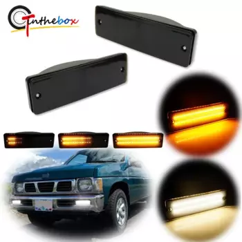 Двухцветные светодиодные передние последовательные указатели поворота DRL для Nissan D21, пикап Hardbody 1988-1997 годов, для Nissan Pathfinder 1988-1995 годов