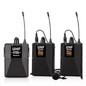 Двухканальный беспроводной петличный микрофон UHF, микрофон на лацкане для SLR-камеры, диапазон 65 м, двухканальный для интервью