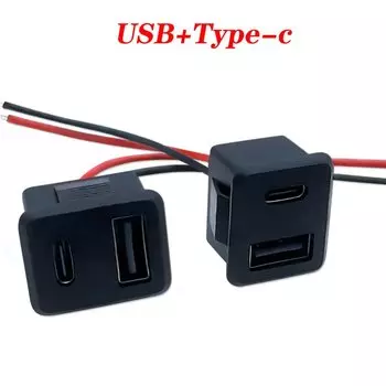 1 шт. двухслойная USB-гнездовая розетка типа C и гнездовая USB-лампа для зарядки розетка с кабельным разъемом