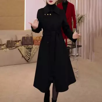 Двустороннее шерстяное пальто, пальто, Женское пальто, осенне-зимнее Новое высококачественное приталенное двубортное пальто-ветровка с поясом для девушек