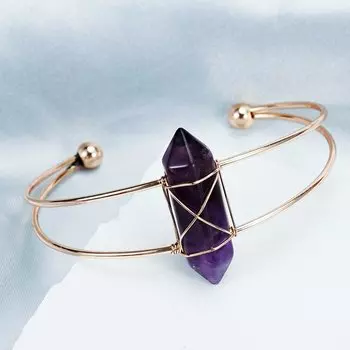Двусторонний шестиугольный браслет-колонна из натурального кристалла с регулируемым отверстием и оберточным проводом, аксессуары для браслета с аметистом