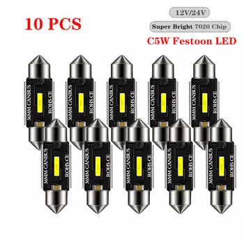 DXZ 10 шт. C5W C10W Светодиодные лампы Canbus Festoon-31MM 36MM 39MM 41MM CSP 1860 NO ERROR Автомобильный салонный купольный светильник для чтения 12V/24V