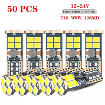 DXZ 50 шт. Canbus W5W T10 лампы головного света 12-SMD 12 В/24 В 6500 к белый 194 168 Автомобильный Интерьер Карта купольные огни парковочный свет автомобильная лампа 4 Вт