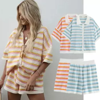 Дженни и Дэйв модные летние бермуды повседневные комплекты Ins шорты блогера Женская винтажная полосатая футболка с коротким рукавом