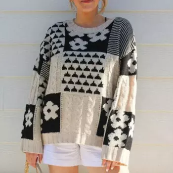 Джерси De Punto De Manga Larga Para Mujer, Джерси Holgado De Cuello Redondo, Estilo Vintage, Elegante, Para Invierno, 2025 Новинка