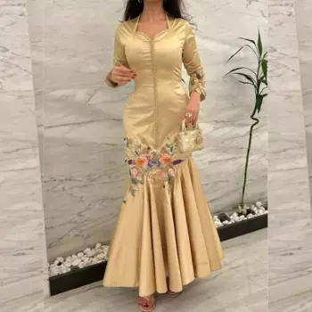 Джерси Jiayigong по индивидуальному заказу с цветочными рюшами, выпускное платье-русалка с лямкой на шее, платье миди на заказ