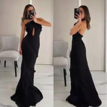 Индивидуальное джерси с рюшами для выпускного вечера, трапециевидное платье с лямкой на шее, длинные платья на заказ