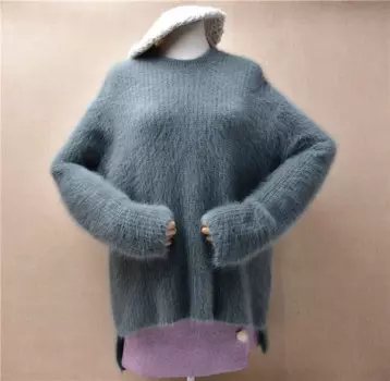 Джерси женский 2024, Mujer, зимняя одежда, волосатый ангорский кролик, вязаный свободный пуловер с круглым вырезом и длинными рукавами, свитер, джемпер