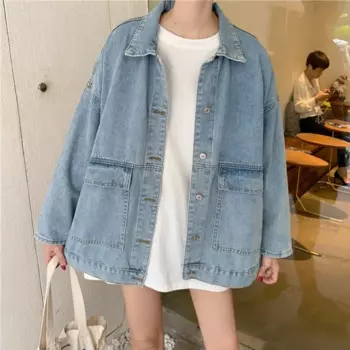 Джинсовая куртка-бойфренд, женская джинсовая куртка, зимнее джинсовое пальто, повседневная уличная одежда в стиле Харадзюку, женская винтажная черная куртка-бомбер, верхняя одежда