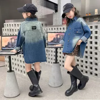 Джинсовая куртка для девочек, новинка 2024, детский весенний Топ, модная и стильная тонкая джинсовая куртка для девочек