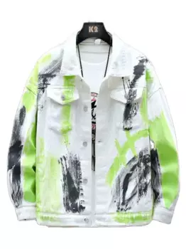 Джинсовая куртка мужская с буквенным принтом, ковбойская Повседневная Уличная одежда в стиле хип-хоп, Короткая свободная джинсовая куртка, Весенняя верхняя одежда