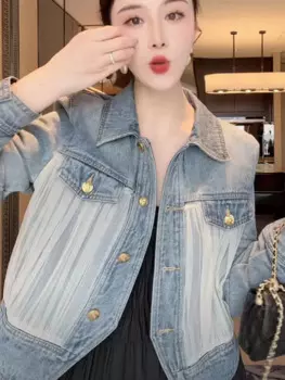 Джинсовая куртка Женская весенне-осенняя джинсовая одежда сетчатая Комбинированная женская одежда темпераментная верхняя одежда женская куртка
