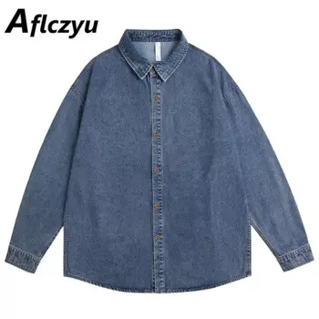 Джинсовая рубашка мужская однотонная с длинным рукавом, модная повседневная джинсовая куртка, весна-осень