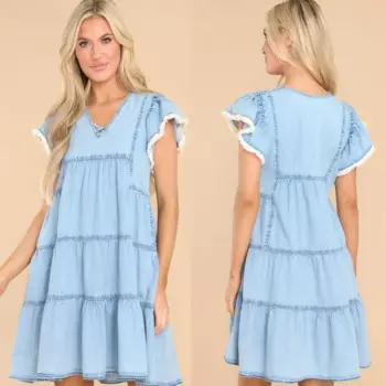 Джинсовое платье, летнее модное свободное платье с коротким рукавом