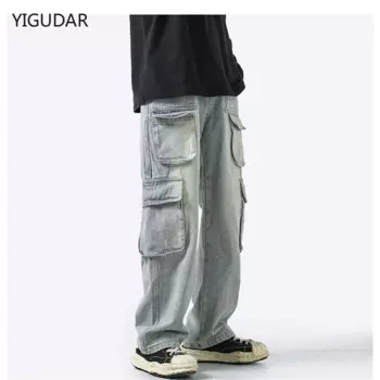 Джинсовые брюки, мужские джинсы, джинсовые брюки с широкими штанинами, повседневные осенне-зимние корейские уличные костюмы в стиле хип-хоп, ковбойские