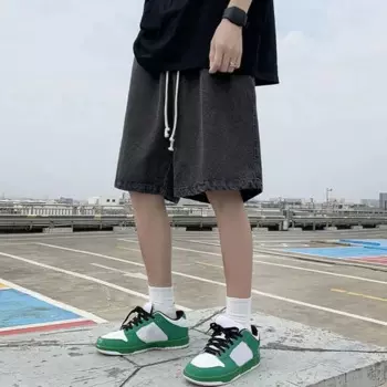 Джинсовые шорты мужские с регулируемым шнурком, вареные повседневные свободные брюки с эластичным поясом, широкие штаны, лето