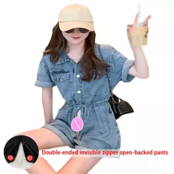 Джинсовый комбинезон, рабочая одежда, Новинка лета 2022, удобный уличный комбинезон с невидимой открытой промежностью, повседневные женские джинсовые шорты с широкими штанинами
