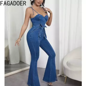 Джинсовый комбинезон с V-образным вырезом, без рукавов