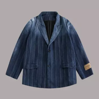 Джинсовый пиджак Мужской винтажный, модная облегающая одежда из чистого хлопка, деловые брюки в полоску, повседневные костюмы, осень