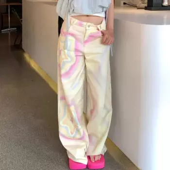 Джинсы-бойфренды с принтом и высокой талией, y2k