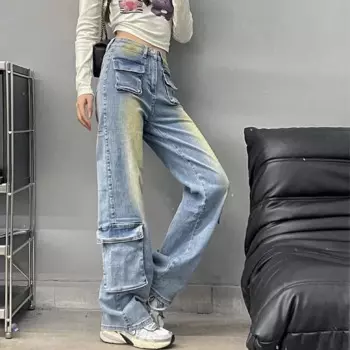 Джинсы-карго HOUZHOU женские расклешенные в стиле хип-хоп