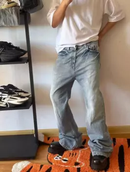 Джинсы-клеш 22fw с заниженной талией, светло-голубые