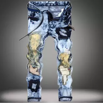 Джинсы мужские хлопковые, рваные, в стиле хип-хоп