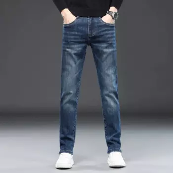 Джинсы мужские облегающие прямые, брюки-карго с эластичными штанинами, джинсовая одежда для мужчин, синие джинсы скинни из денима, весна-лето