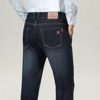 Джинсы мужские прямые в деловом стиле, модные повседневные брюки из денима, синие Хлопковые Штаны, весна
