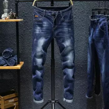 Джинсы мужские рваные эластичные облегающие, повседневные модные брюки-джоггеры, байкерские длинные джинсовые штаны, 27-38