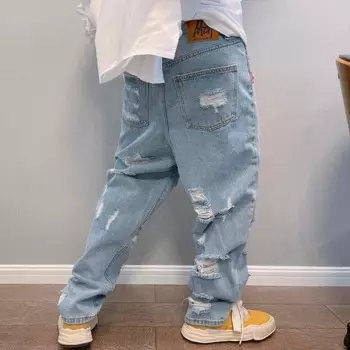 Джинсы мужские рваные прямые в стиле хип-хоп