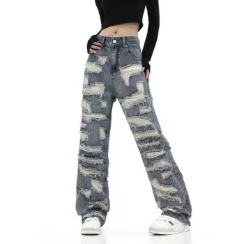 Джинсы мужские рваные прямые в стиле хип-хоп
