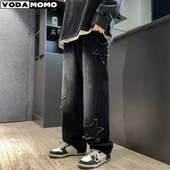 Джинсы мужские рваные с вышивкой в стиле хип-хоп