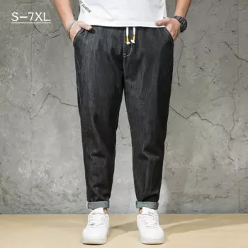 Джинсы мужские с эластичным поясом, модные повседневные брюки в стиле Харлан, брюки из денима, блестящие, размеры 5XL 6XL 7XL, осень