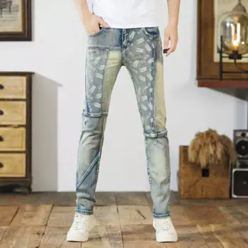 Джинсы мужские Стрейчевые прямые в ретро-стиле, 2024