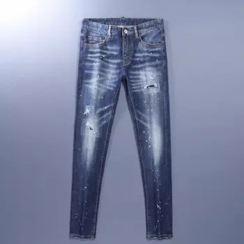 Джинсы мужские Стрейчевые в стиле ретро, модные рваные джинсы-стрейч, Брендовые брюки с принтом в стиле хип-хоп, синие