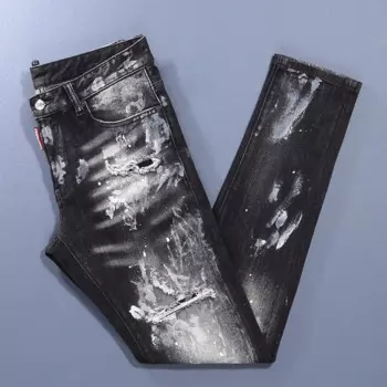 Джинсы мужские Стрейчевые в стиле ретро, модные рваные джинсы-стрейч, Брендовые брюки с принтом в стиле хип-хоп, черные, серые