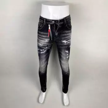 Джинсы мужские Стрейчевые в стиле ретро, модные рваные джинсы скинни с заплатками, дизайнерские Брендовые брюки с рисунком в стиле хип-хоп, Черные Серые