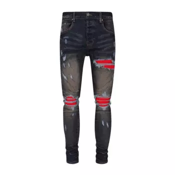 Джинсы мужские Стрейчевые в стиле ретро, модные рваные джинсы скинни, дизайнерские Брендовые брюки в стиле хип-хоп, красные, черные синие