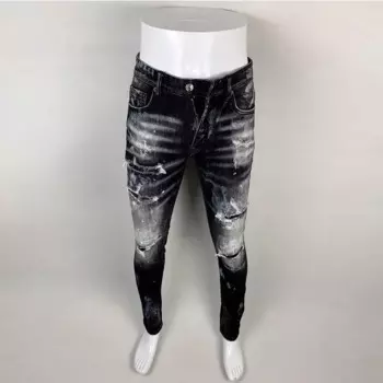 Джинсы мужские Стрейчевые в стиле ретро, модные рваные джинсы скинни, дизайнерские Брендовые брюки с рисунком в стиле хип-хоп, Черные Серые