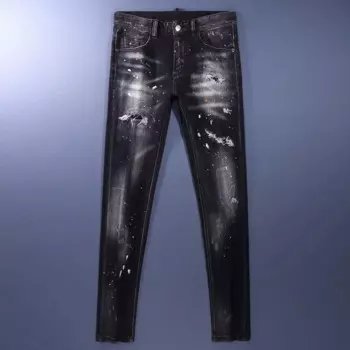 Джинсы мужские Стрейчевые в стиле ретро, модные рваные джинсы скинни, дизайнерские Брендовые брюки с рисунком в стиле хип-хоп, Черные Серые