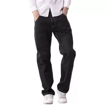 Джинсы мужские свободные, прямые брюки из денима, повседневные брюки-багги, джинсовые штаны, цвет черный, весна-осень