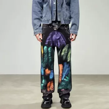 Джинсы мужские свободные прямые в стиле хип-хоп