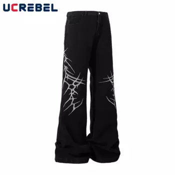 Джинсы мужские свободные с вышивкой и карманами