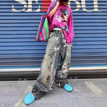 Джинсы мужские забавные прямые, с граффити, ручной работы