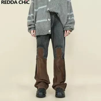 Джинсы REDDACHIC мужские из искусственного вельвета, расклешенные брюки-клеш из денима с широкими штанинами, с бахромой, в стиле ретро, ковбойский стиль, гранж, уличная одежда