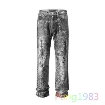 Джинсы с цифровым принтом граффити, высококачественные прямые джинсы для мужчин и женщин