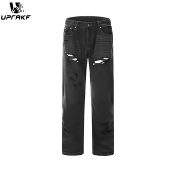 Джинсы с прямыми штанинами, черные, свободные