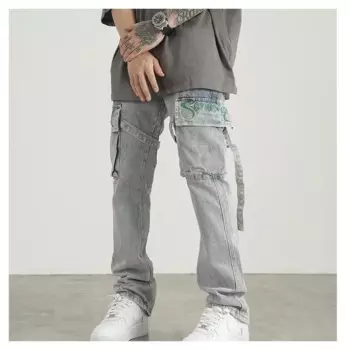 Джинсы с вышивкой, винтажные Брюки-клеш в стиле хип-хоп