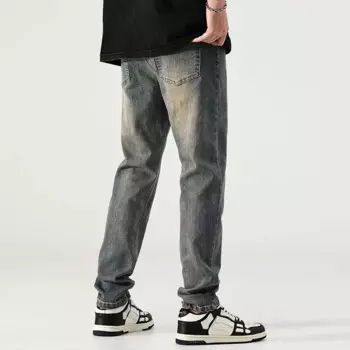 Джинсы y2k мужские Стрейчевые в американском стиле ретро, узкие прямые брюки, брюки с эффектом потертости, старые штаны, осень